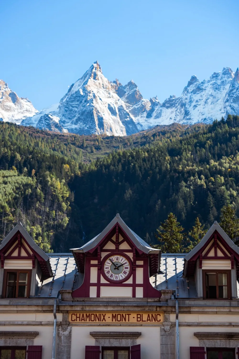 vue sur la gare de chamonix et une montagne